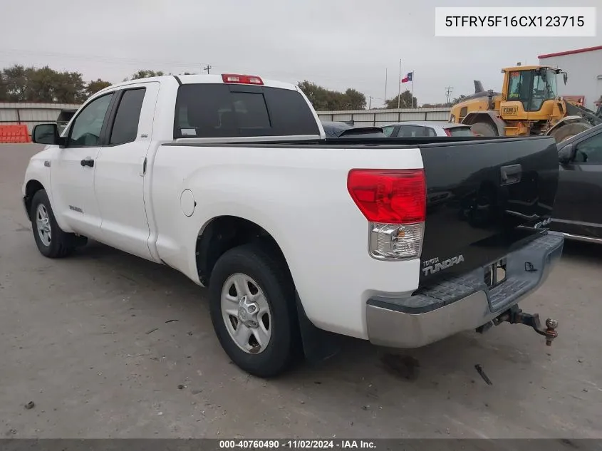 2012 Toyota Tundra Grade 5.7L V8 VIN: 5TFRY5F16CX123715 Lot: 40760490