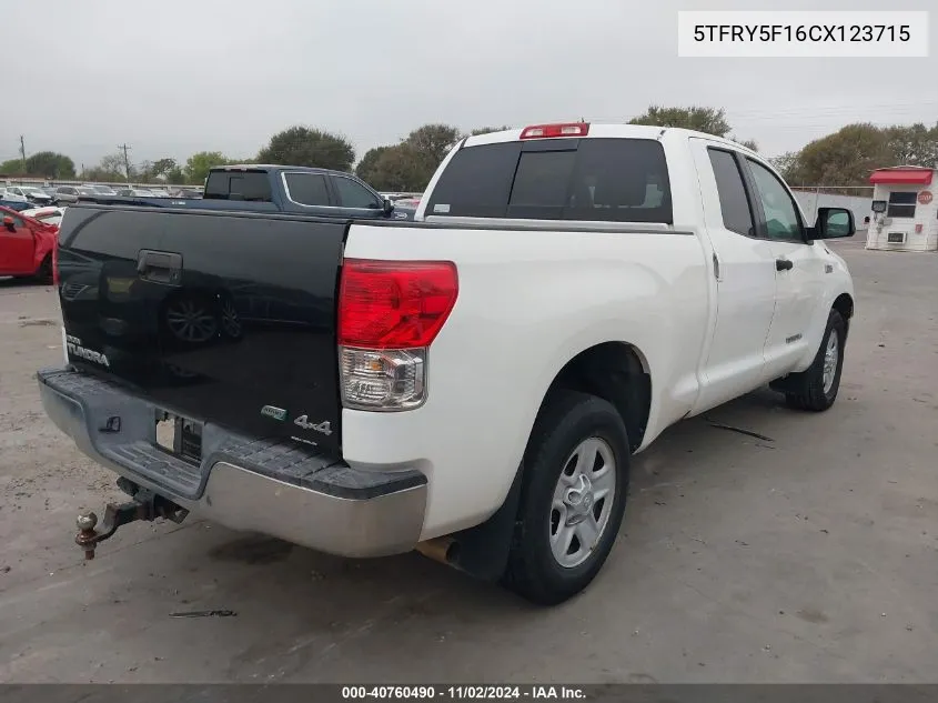 2012 Toyota Tundra Grade 5.7L V8 VIN: 5TFRY5F16CX123715 Lot: 40760490