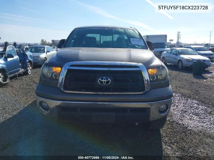 2012 Toyota Tundra Grade 5.7L V8 VIN: 5TFUY5F18CX223728 Lot: 40772666