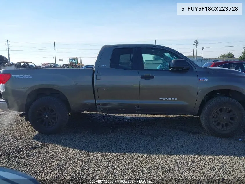 2012 Toyota Tundra Grade 5.7L V8 VIN: 5TFUY5F18CX223728 Lot: 40772666