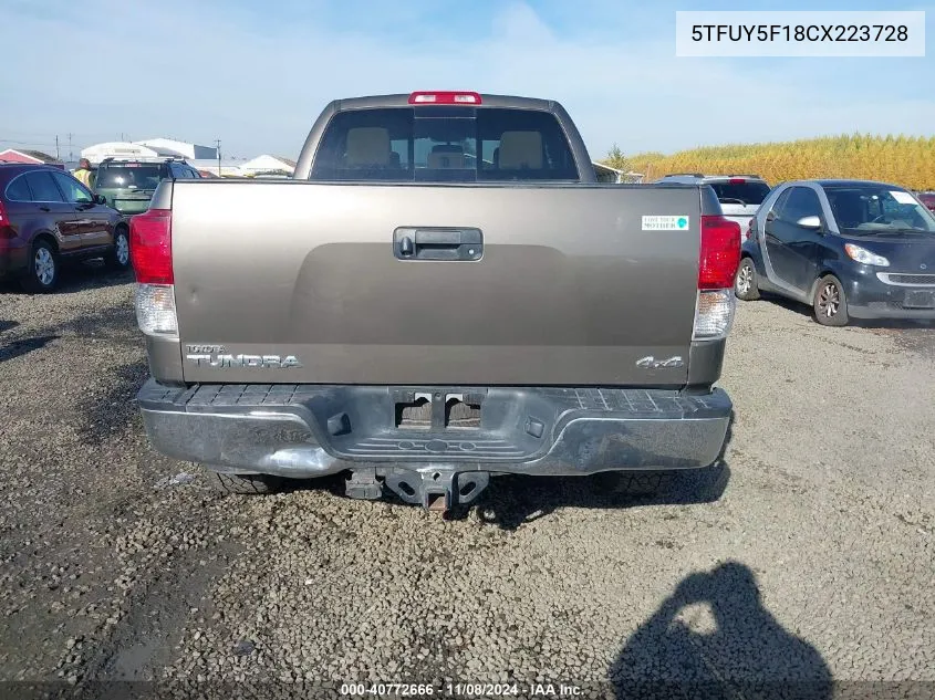 2012 Toyota Tundra Grade 5.7L V8 VIN: 5TFUY5F18CX223728 Lot: 40772666