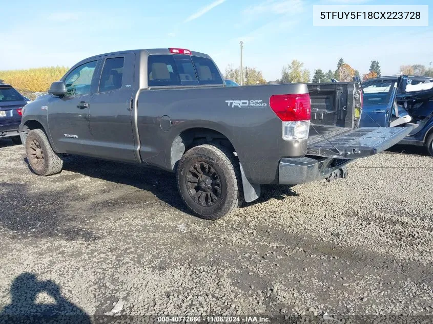 2012 Toyota Tundra Grade 5.7L V8 VIN: 5TFUY5F18CX223728 Lot: 40772666