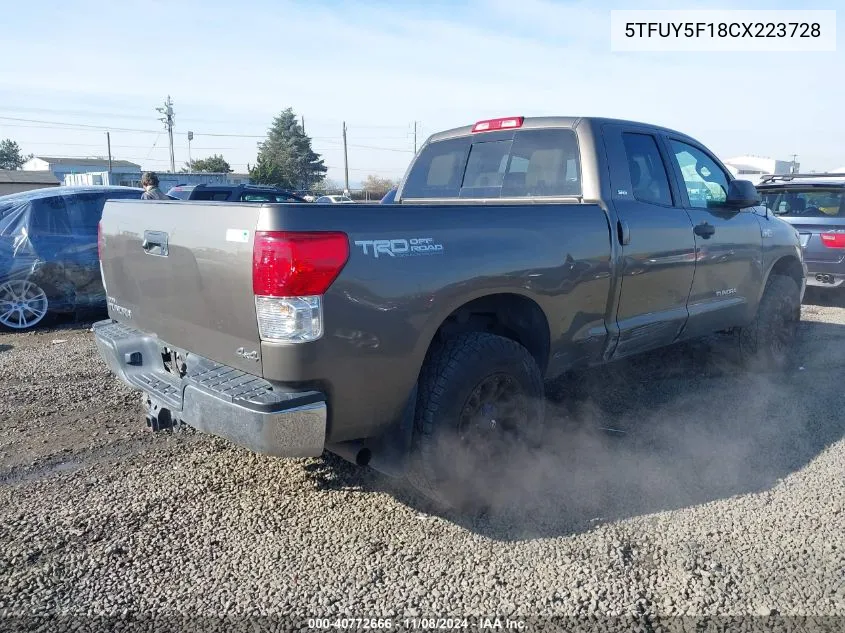 2012 Toyota Tundra Grade 5.7L V8 VIN: 5TFUY5F18CX223728 Lot: 40772666