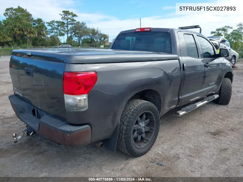 2012 Toyota Tundra Grade V6 VIN: 5TFRU5F15CX027893 Lot: 40775699