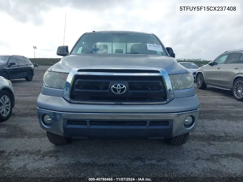 2012 Toyota Tundra Grade 5.7L V8 VIN: 5TFUY5F15CX237408 Lot: 40798465