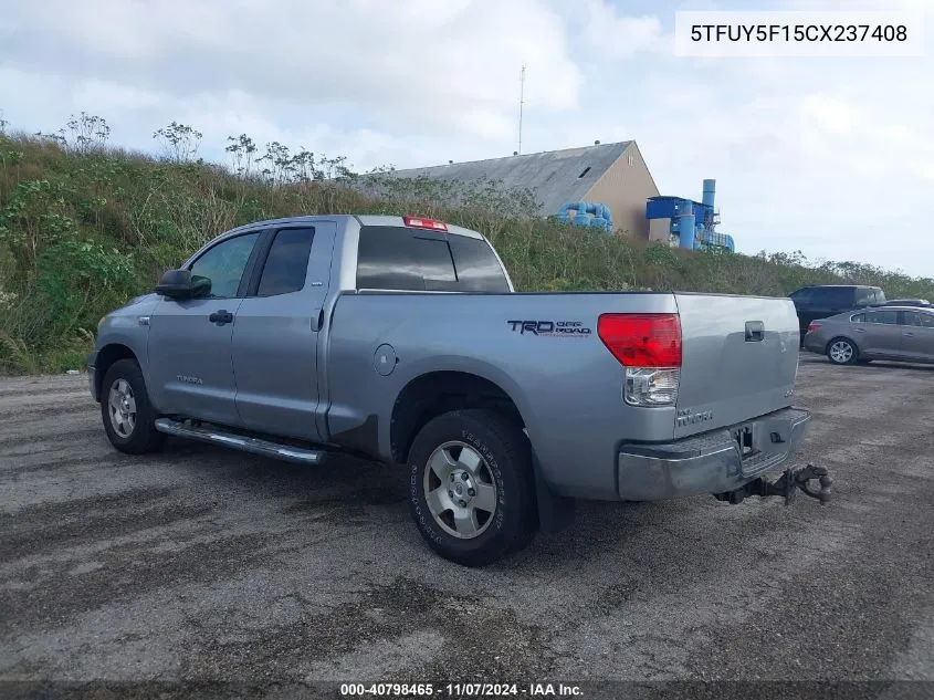 2012 Toyota Tundra Grade 5.7L V8 VIN: 5TFUY5F15CX237408 Lot: 40798465