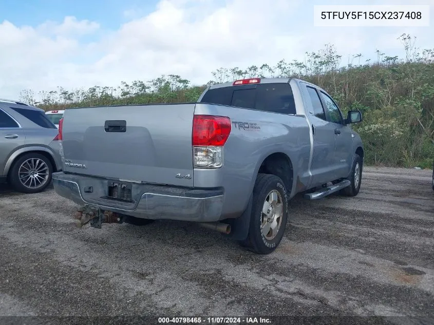 2012 Toyota Tundra Grade 5.7L V8 VIN: 5TFUY5F15CX237408 Lot: 40798465