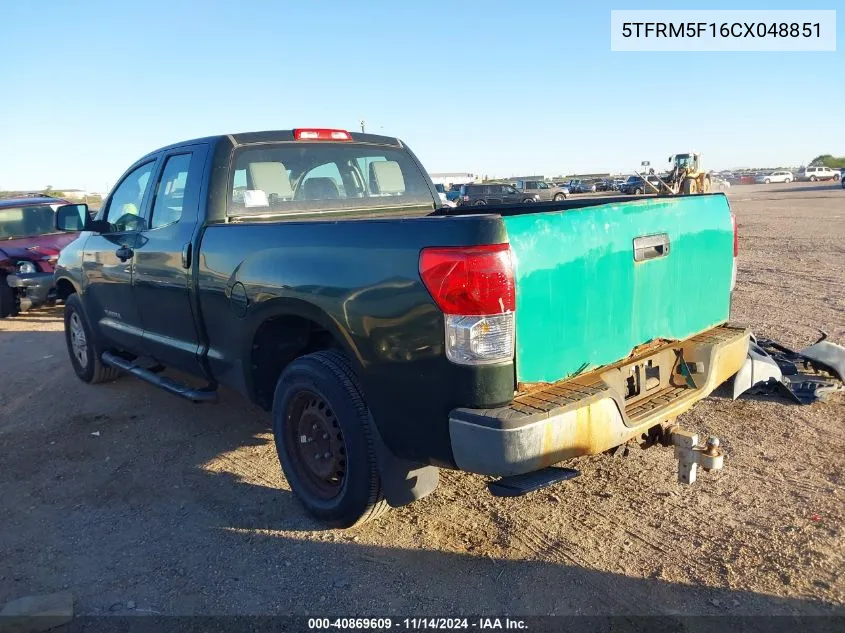 2012 Toyota Tundra Grade 4.6L V8 VIN: 5TFRM5F16CX048851 Lot: 40869609