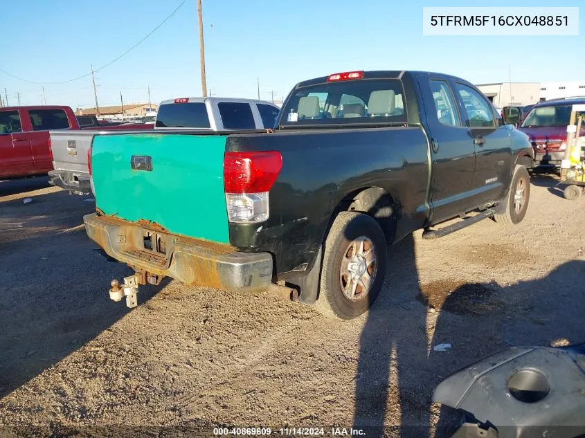 2012 Toyota Tundra Grade 4.6L V8 VIN: 5TFRM5F16CX048851 Lot: 40869609