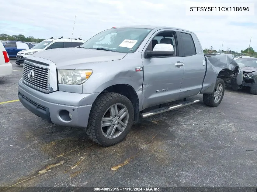 2012 Toyota Tundra Limited 5.7L V8 VIN: 5TFSY5F11CX118696 Lot: 40892015