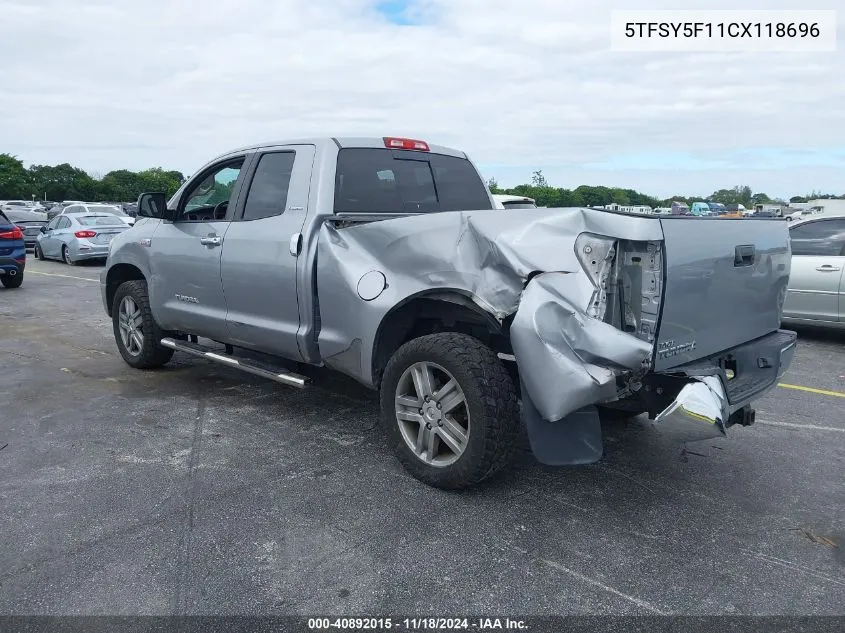 2012 Toyota Tundra Limited 5.7L V8 VIN: 5TFSY5F11CX118696 Lot: 40892015