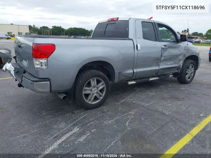 2012 Toyota Tundra Limited 5.7L V8 VIN: 5TFSY5F11CX118696 Lot: 40892015