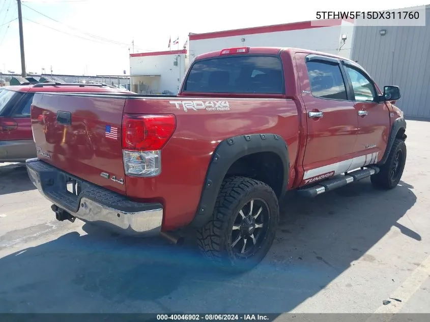 2013 Toyota Tundra Platinum 5.7L V8 VIN: 5TFHW5F15DX311760 Lot: 40046902