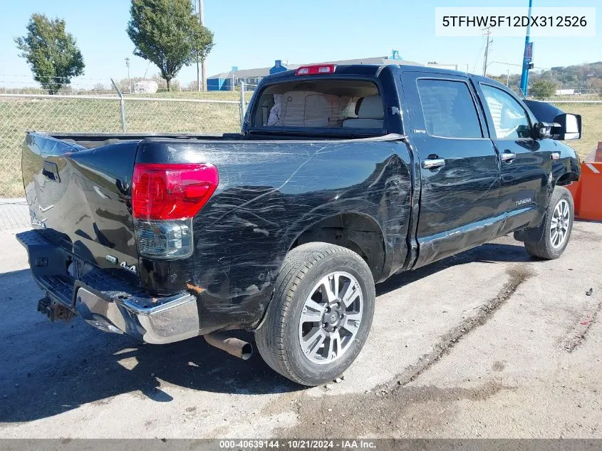 2013 Toyota Tundra Crewmax Ltd/Platinum VIN: 5TFHW5F12DX312526 Lot: 40639144