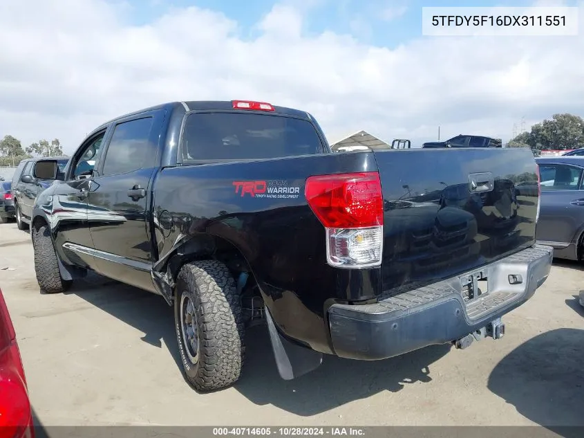 2013 Toyota Tundra Crewmax Sr5 VIN: 5TFDY5F16DX311551 Lot: 40714605