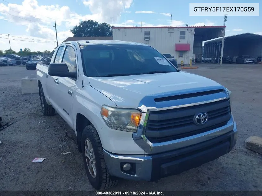 2014 Toyota Tundra Sr5 5.7L V8 VIN: 5TFRY5F17EX170559 Lot: 40382011