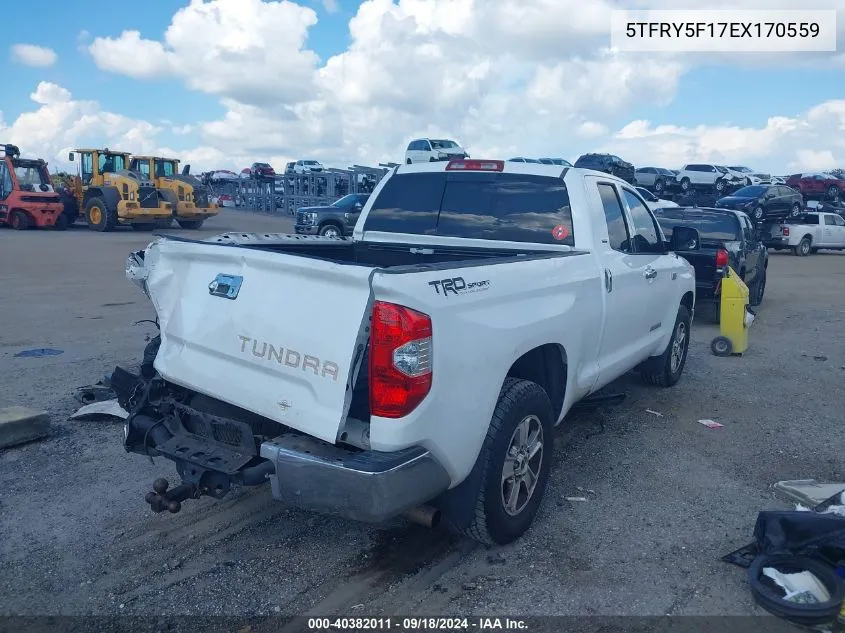 2014 Toyota Tundra Sr5 5.7L V8 VIN: 5TFRY5F17EX170559 Lot: 40382011