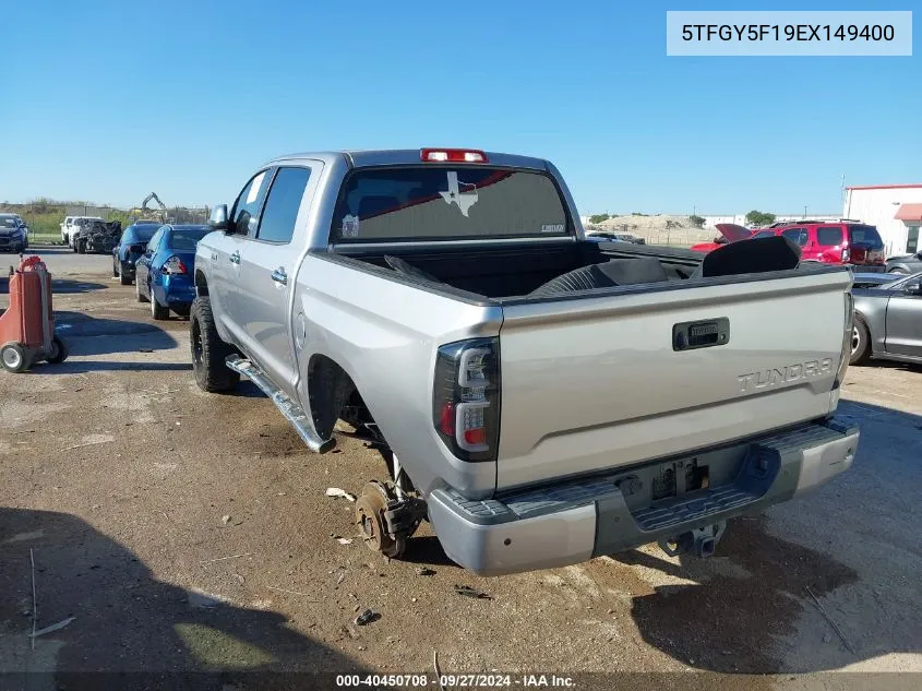 2014 Toyota Tundra Platinum 5.7L V8 VIN: 5TFGY5F19EX149400 Lot: 40450708