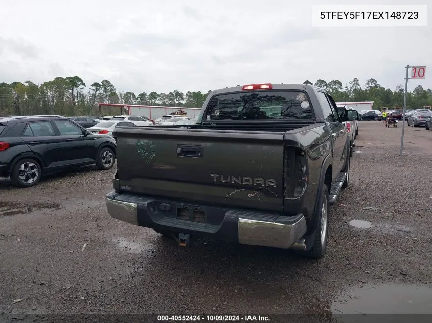 2014 Toyota Tundra Crewmax Sr5 VIN: 5TFEY5F17EX148723 Lot: 40552424