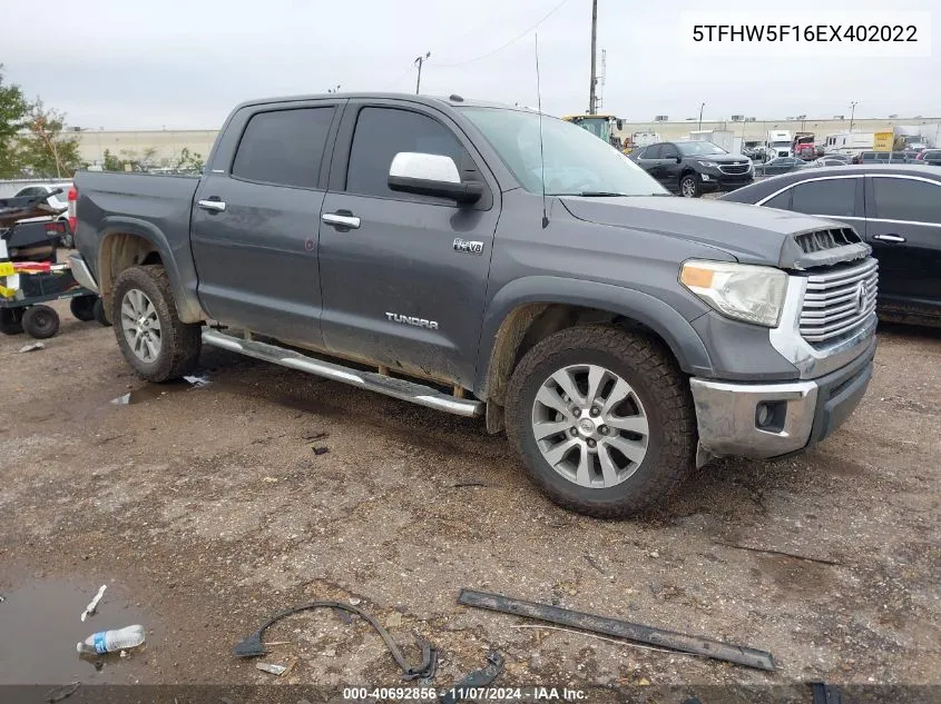 2014 Toyota Tundra Limited 5.7L V8 VIN: 5TFHW5F16EX402022 Lot: 40692856