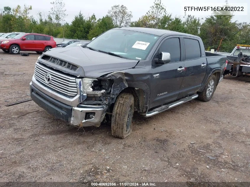 2014 Toyota Tundra Limited 5.7L V8 VIN: 5TFHW5F16EX402022 Lot: 40692856