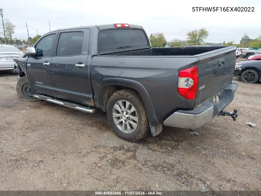 2014 Toyota Tundra Limited 5.7L V8 VIN: 5TFHW5F16EX402022 Lot: 40692856