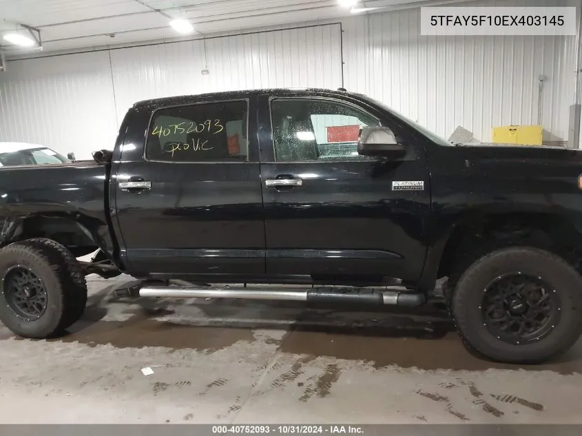 2014 Toyota Tundra Platinum 5.7L V8 VIN: 5TFAY5F10EX403145 Lot: 40752093