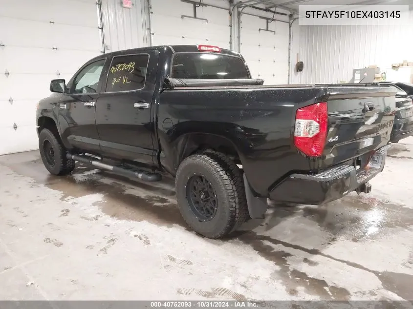 2014 Toyota Tundra Platinum 5.7L V8 VIN: 5TFAY5F10EX403145 Lot: 40752093