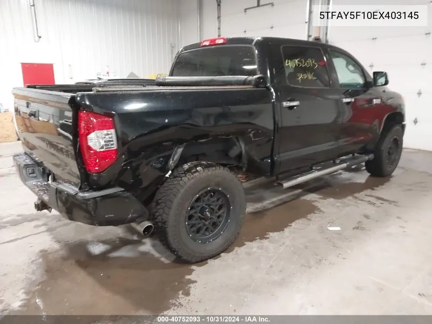 2014 Toyota Tundra Platinum 5.7L V8 VIN: 5TFAY5F10EX403145 Lot: 40752093