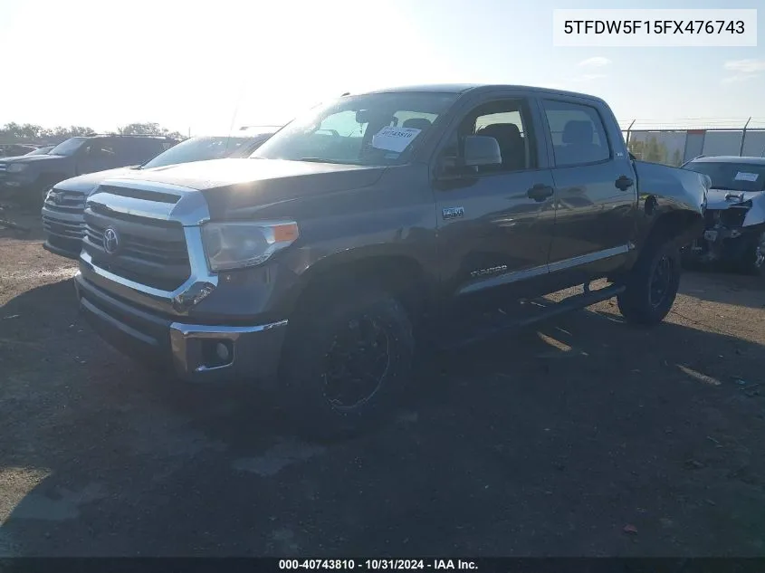 2015 Toyota Tundra Sr5 5.7L V8 VIN: 5TFDW5F15FX476743 Lot: 40743810