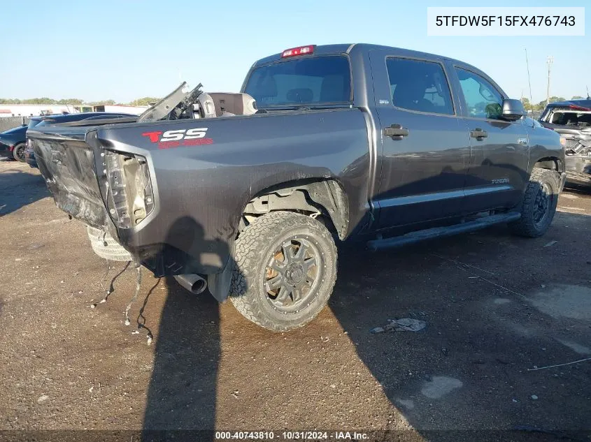 2015 Toyota Tundra Sr5 5.7L V8 VIN: 5TFDW5F15FX476743 Lot: 40743810