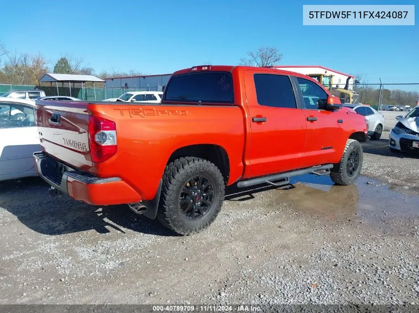 2015 Toyota Tundra Trd Pro 5.7L V8 VIN: 5TFDW5F11FX424087 Lot: 40799709