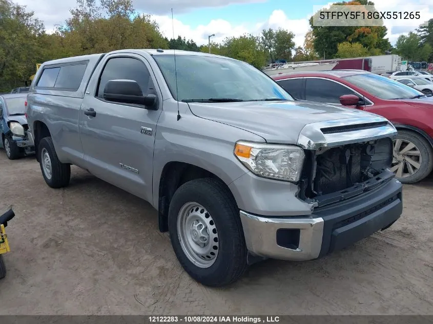 2016 Toyota Tundra Sr VIN: 5TFPY5F18GX551265 Lot: 12122283