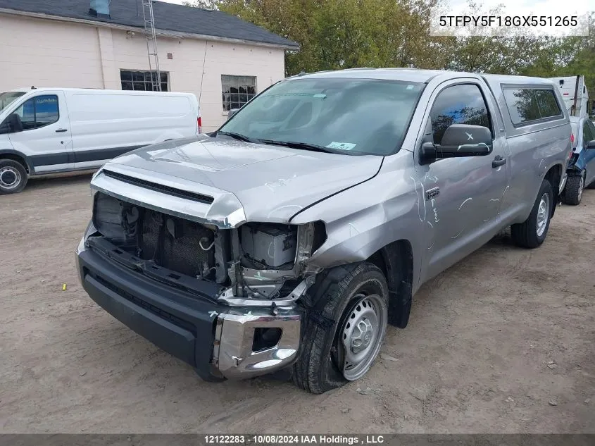 2016 Toyota Tundra Sr VIN: 5TFPY5F18GX551265 Lot: 12122283