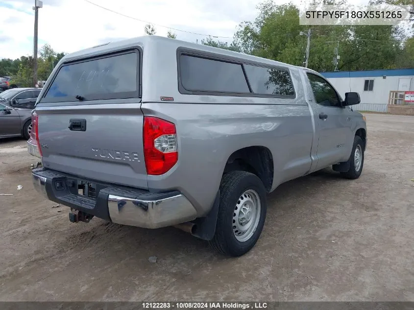 2016 Toyota Tundra Sr VIN: 5TFPY5F18GX551265 Lot: 12122283