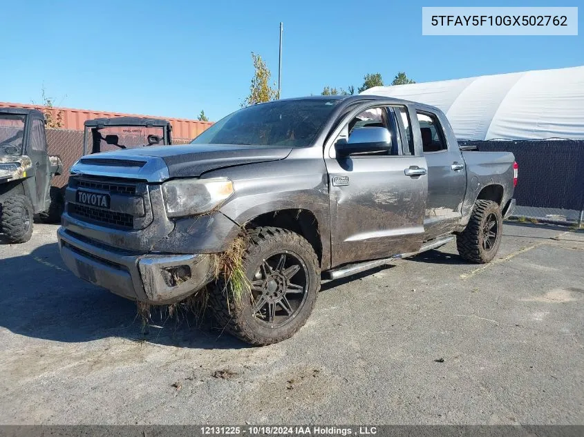 2016 Toyota Tundra Platinum 5.7L V8 VIN: 5TFAY5F10GX502762 Lot: 12131225