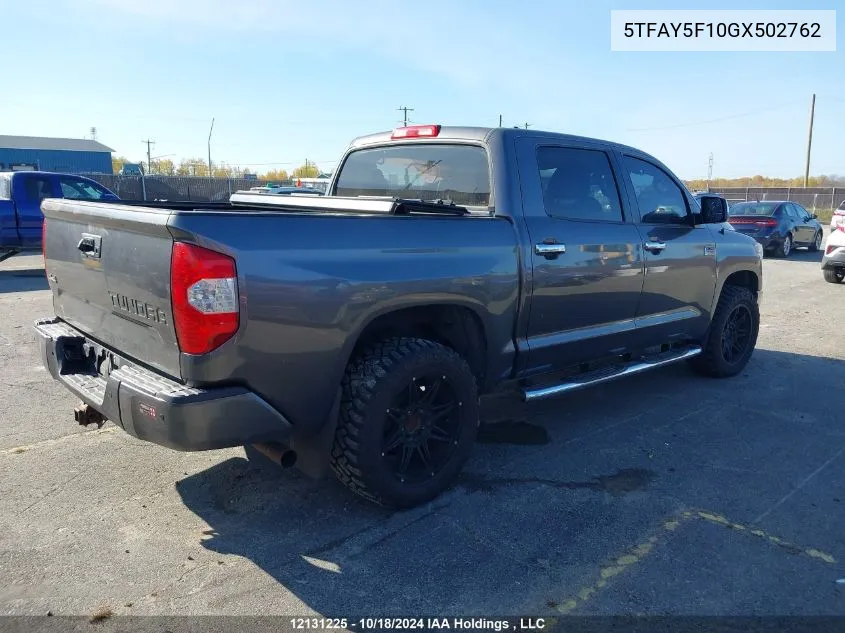 2016 Toyota Tundra Platinum 5.7L V8 VIN: 5TFAY5F10GX502762 Lot: 12131225