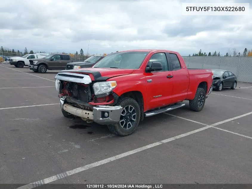 2016 Toyota Tundra Sr 5.7L V8 VIN: 5TFUY5F13GX522680 Lot: 12138112