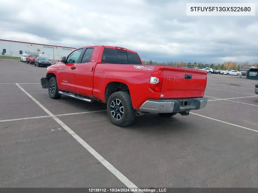 2016 Toyota Tundra Sr 5.7L V8 VIN: 5TFUY5F13GX522680 Lot: 12138112