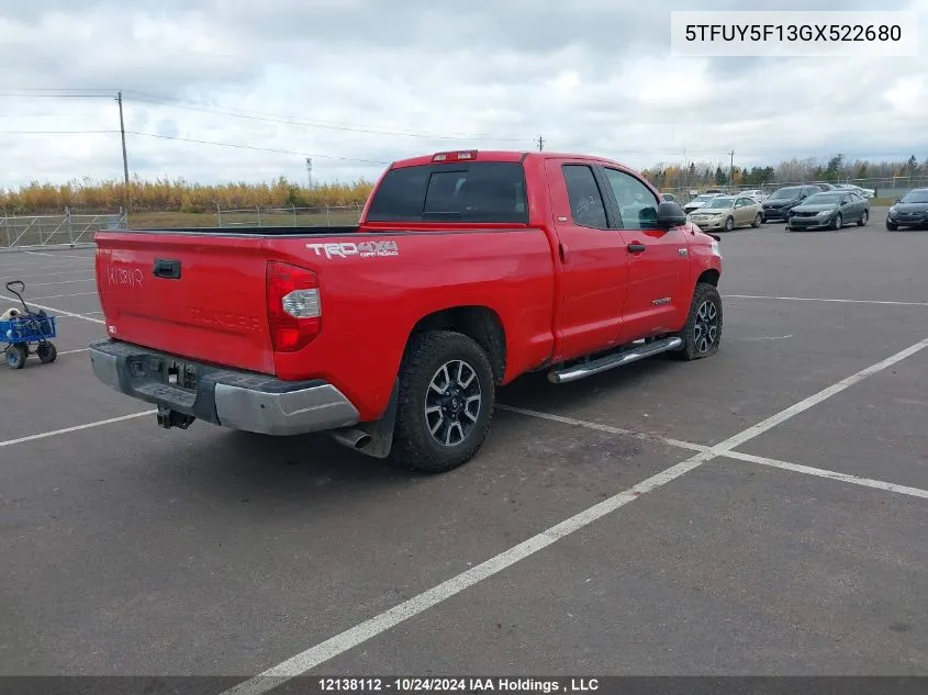 2016 Toyota Tundra Sr 5.7L V8 VIN: 5TFUY5F13GX522680 Lot: 12138112