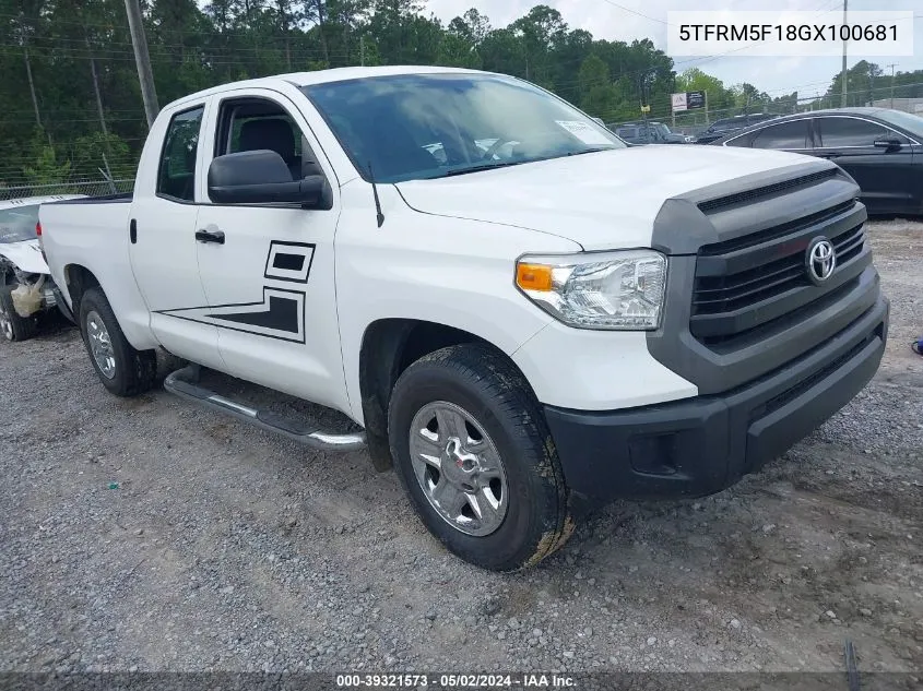 2016 Toyota Tundra Sr 4.6L V8 VIN: 5TFRM5F18GX100681 Lot: 39321573