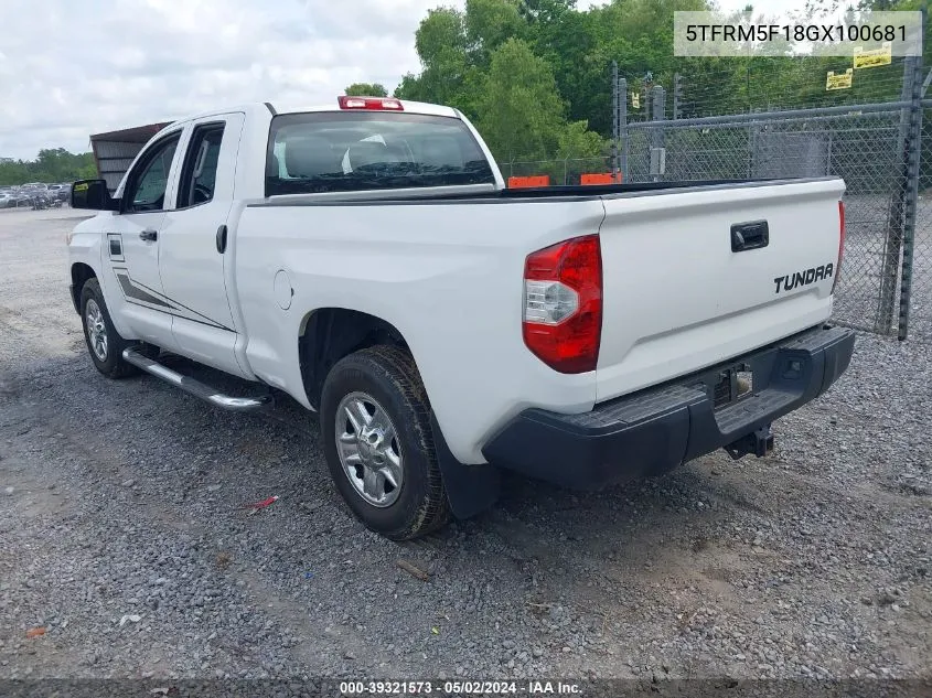 2016 Toyota Tundra Sr 4.6L V8 VIN: 5TFRM5F18GX100681 Lot: 39321573