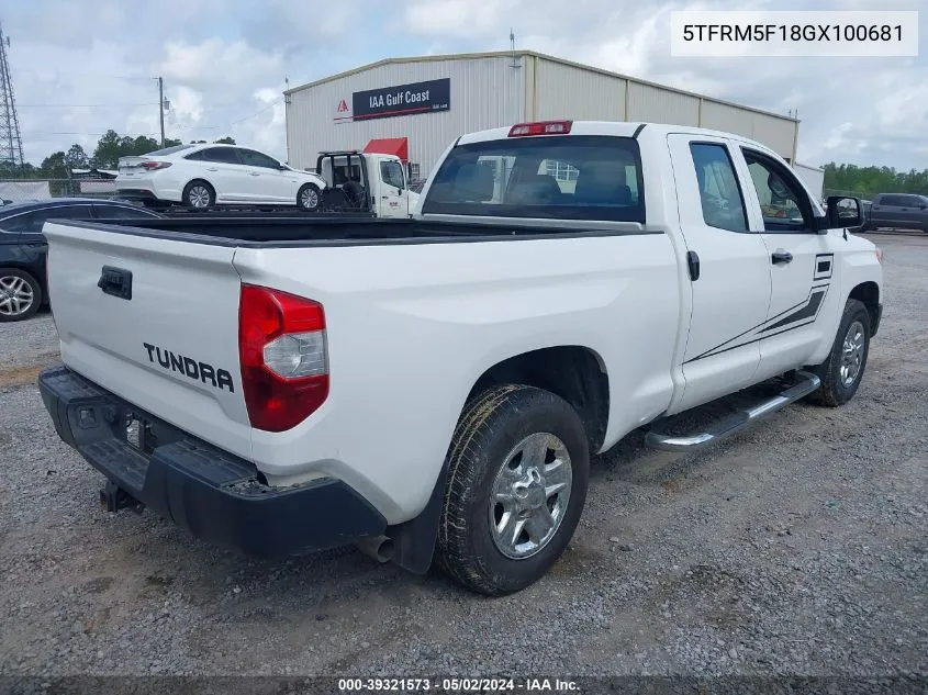 2016 Toyota Tundra Sr 4.6L V8 VIN: 5TFRM5F18GX100681 Lot: 39321573