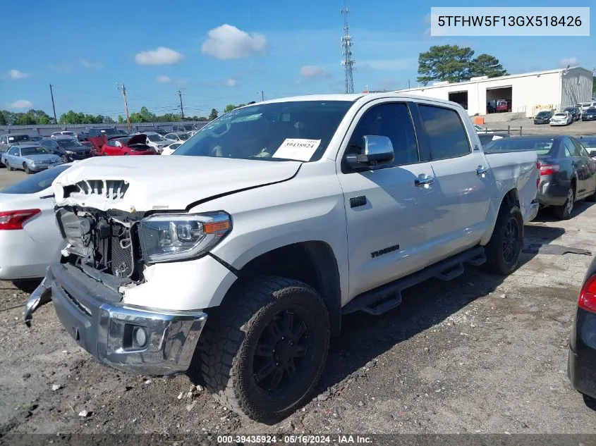 2016 Toyota Tundra Limited 5.7L V8 VIN: 5TFHW5F13GX518426 Lot: 39435924