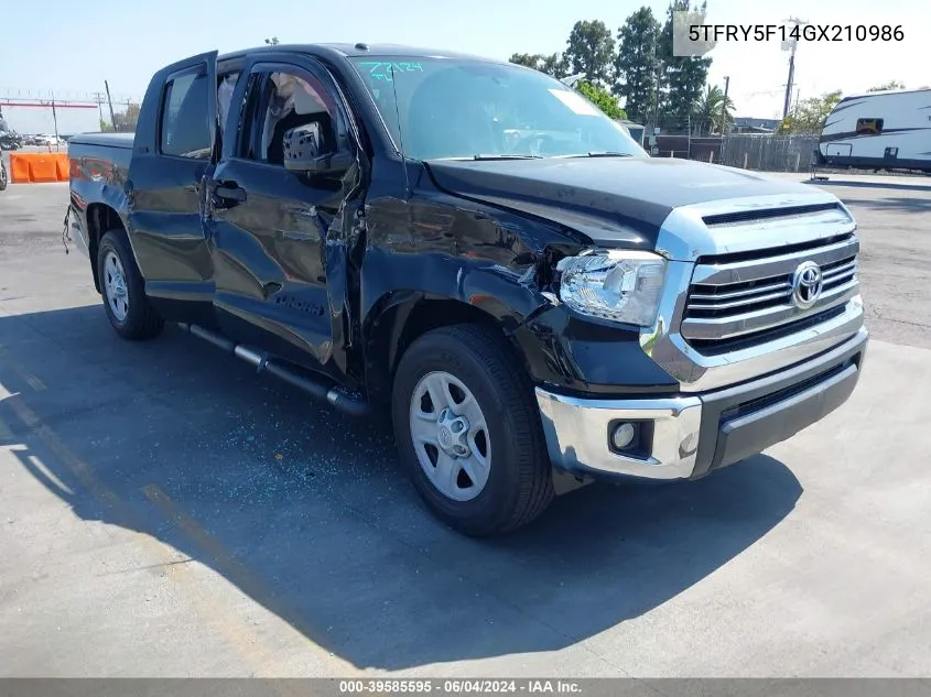 2016 Toyota Tundra Sr5 5.7L V8 VIN: 5TFRY5F14GX210986 Lot: 39585595