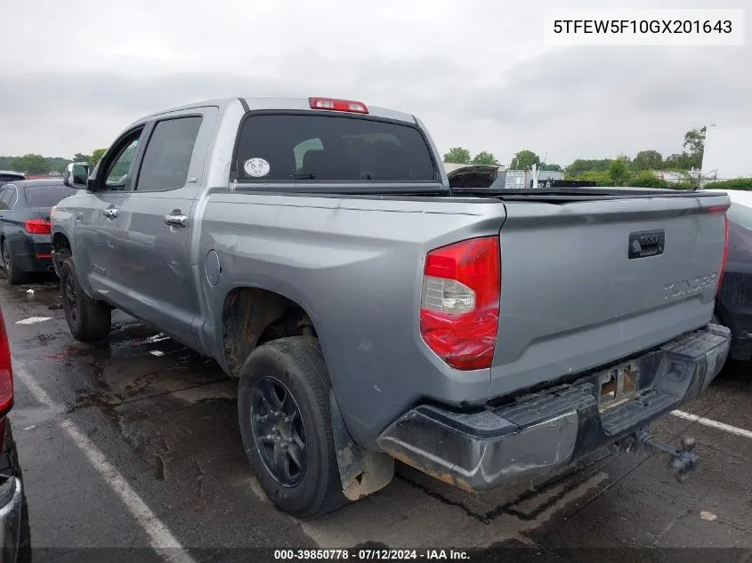 2016 Toyota Tundra Sr5 5.7L V8 VIN: 5TFEW5F10GX201643 Lot: 39850778