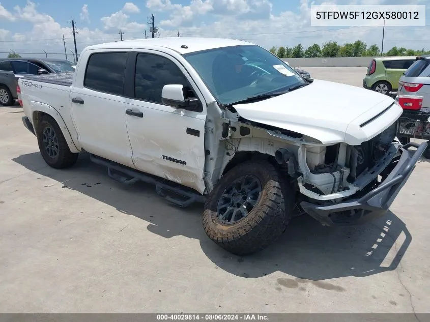 2016 Toyota Tundra Trd Pro 5.7L V8 VIN: 5TFDW5F12GX580012 Lot: 40029814