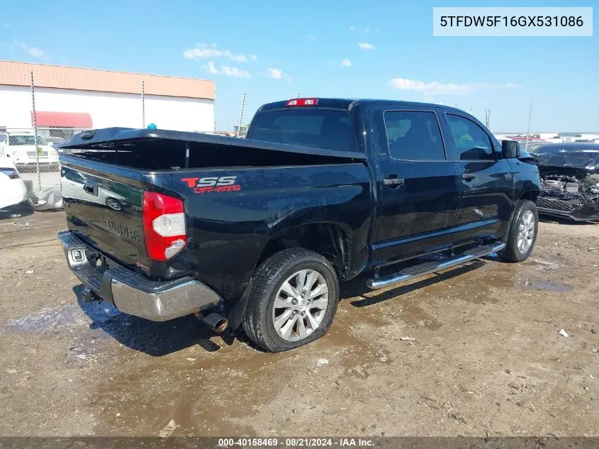 2016 Toyota Tundra Crewmax Sr5/Trd Pro VIN: 5TFDW5F16GX531086 Lot: 40158469