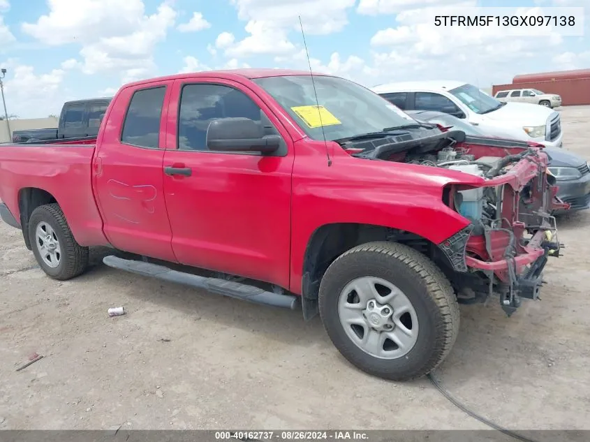 2016 Toyota Tundra Sr 4.6L V8 VIN: 5TFRM5F13GX097138 Lot: 40162737