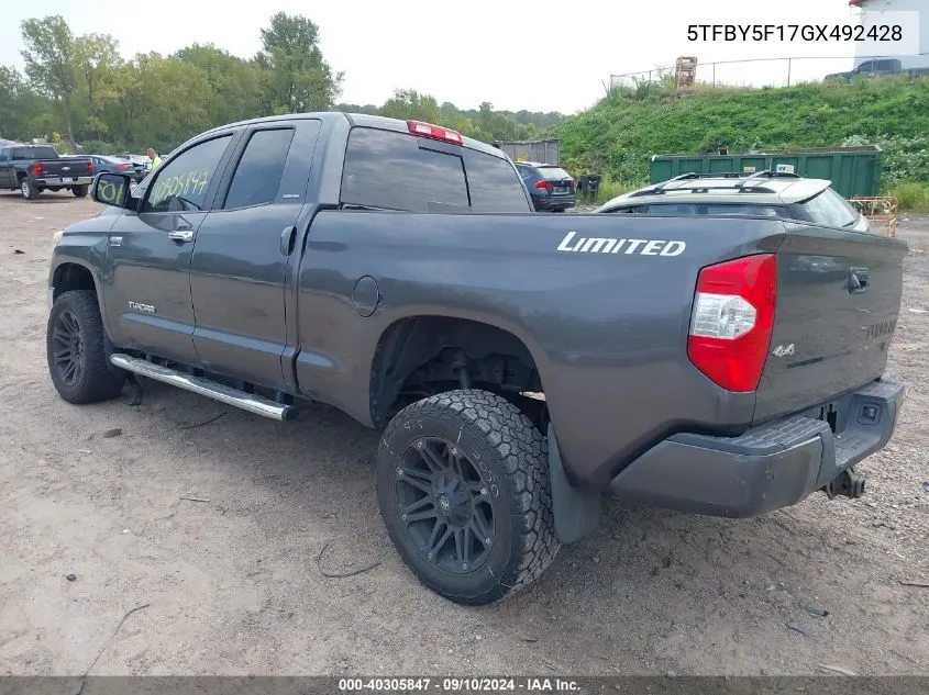 5TFBY5F17GX492428 2016 Toyota Tundra Double Cab Limited